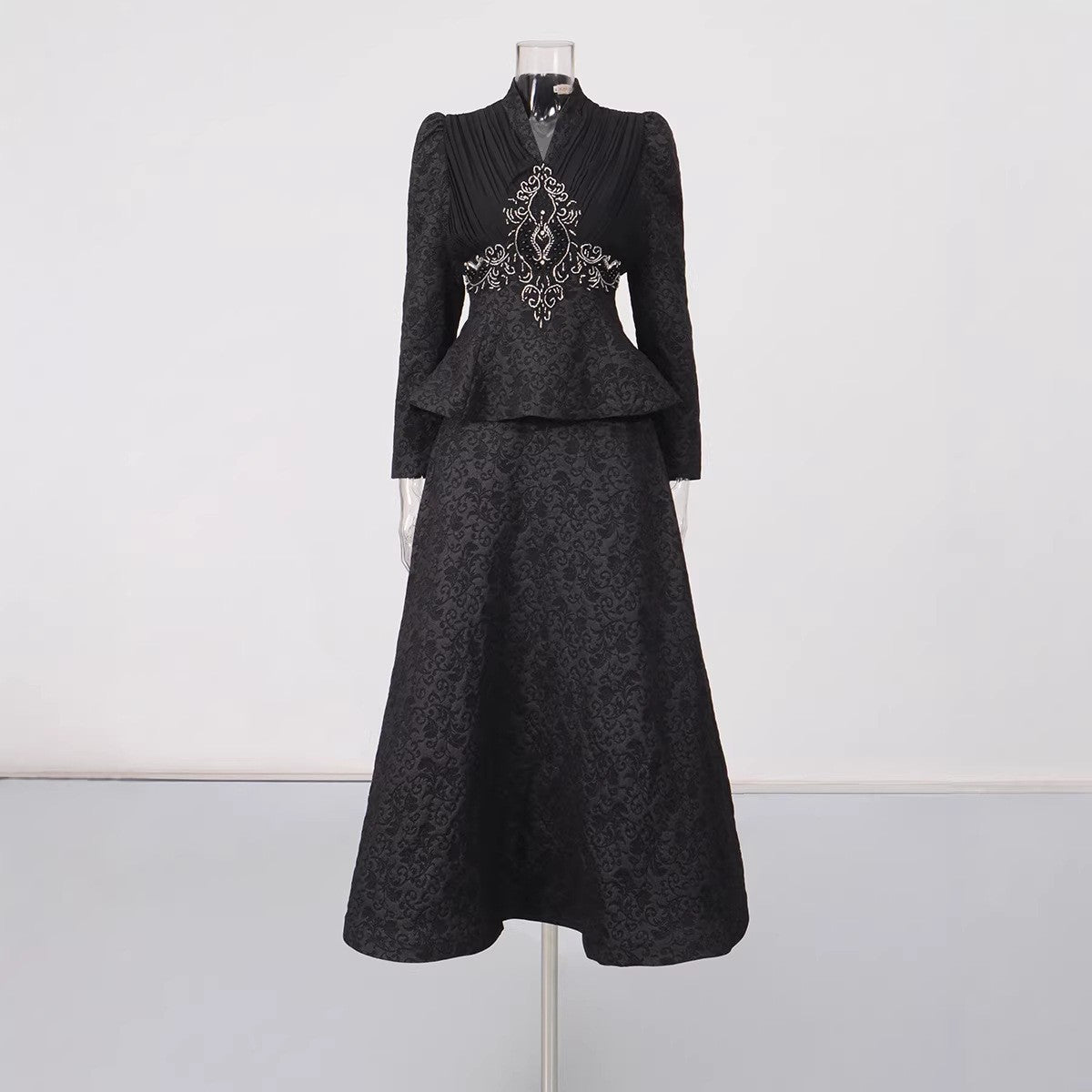 Ensemble Veste & Jupe Longue Motif Géométrique — Style Vintage