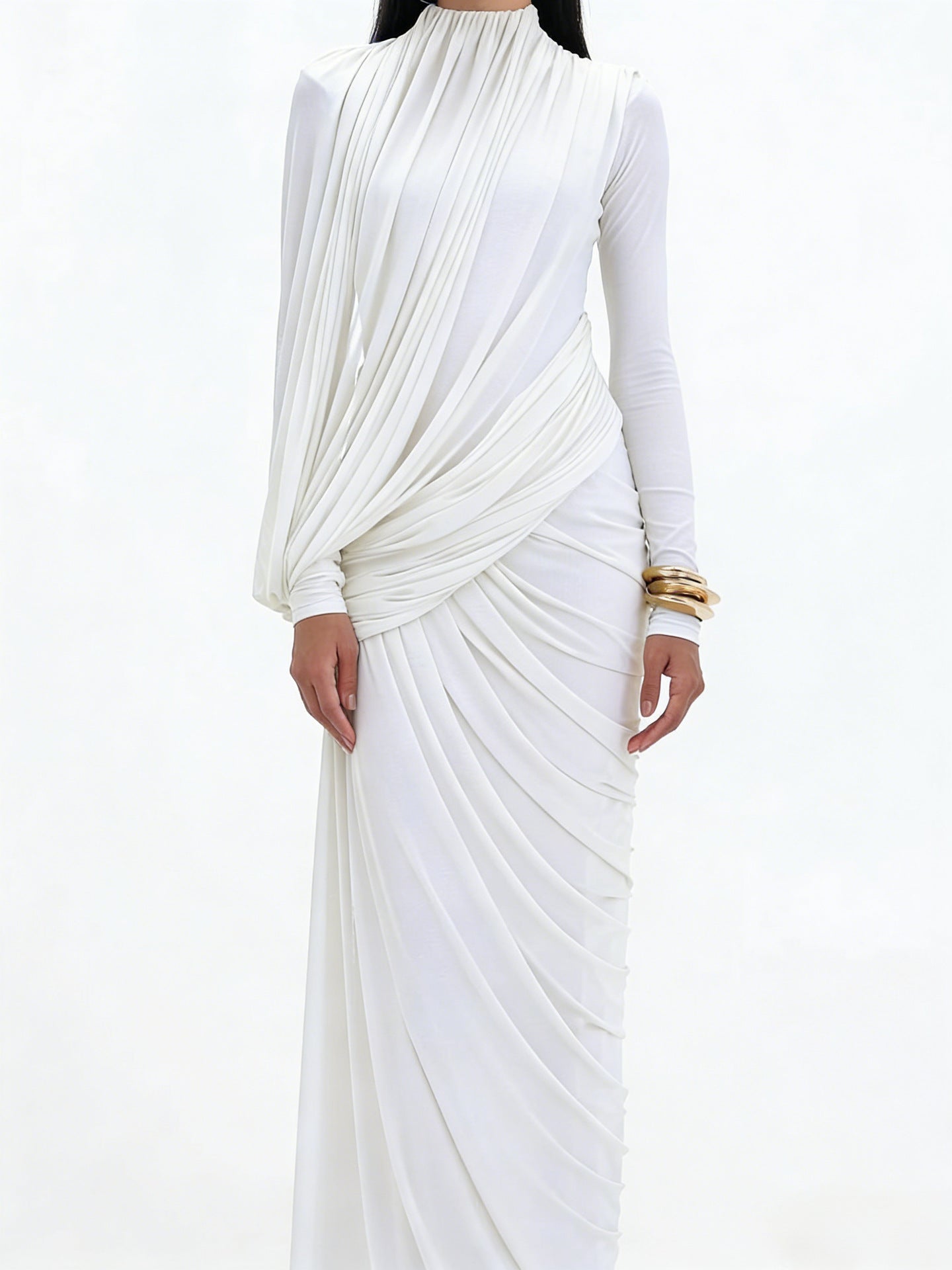 Robe Longue Plissée Taille Haute — Élégance Intemporelle