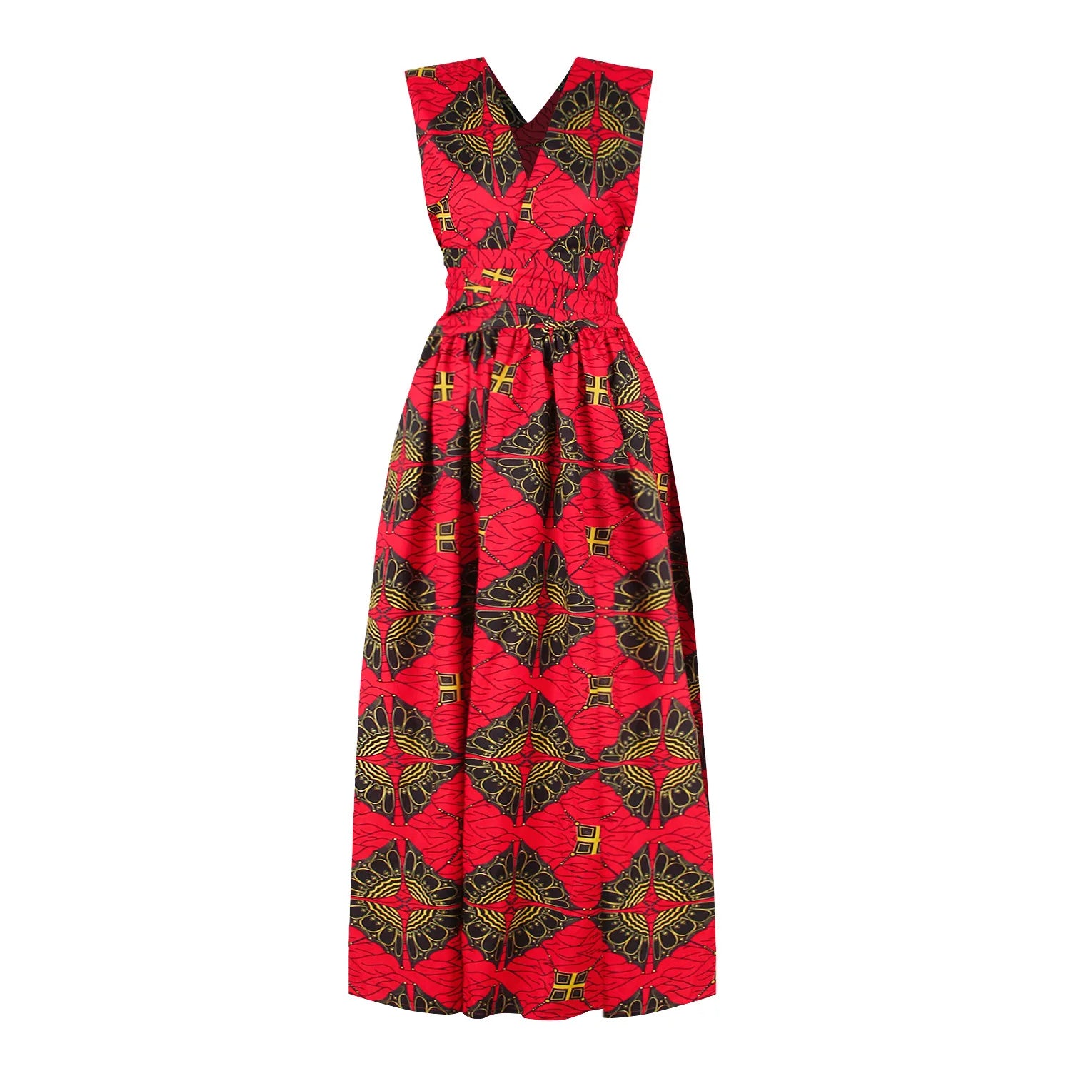 Robe Longue Africaine Imprimée — Dos Nu, Sans Manches, Casual & Soirée