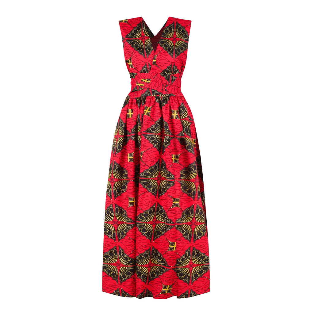 Robe Longue Africaine Imprimée — Dos Nu, Sans Manches, Casual & Soirée