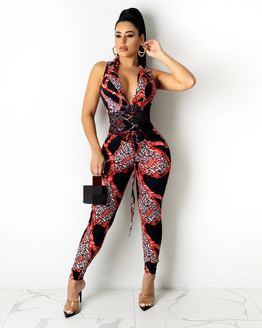 Combinaison Bodysuit Sans Manches Imprimé Chaînes — Femme