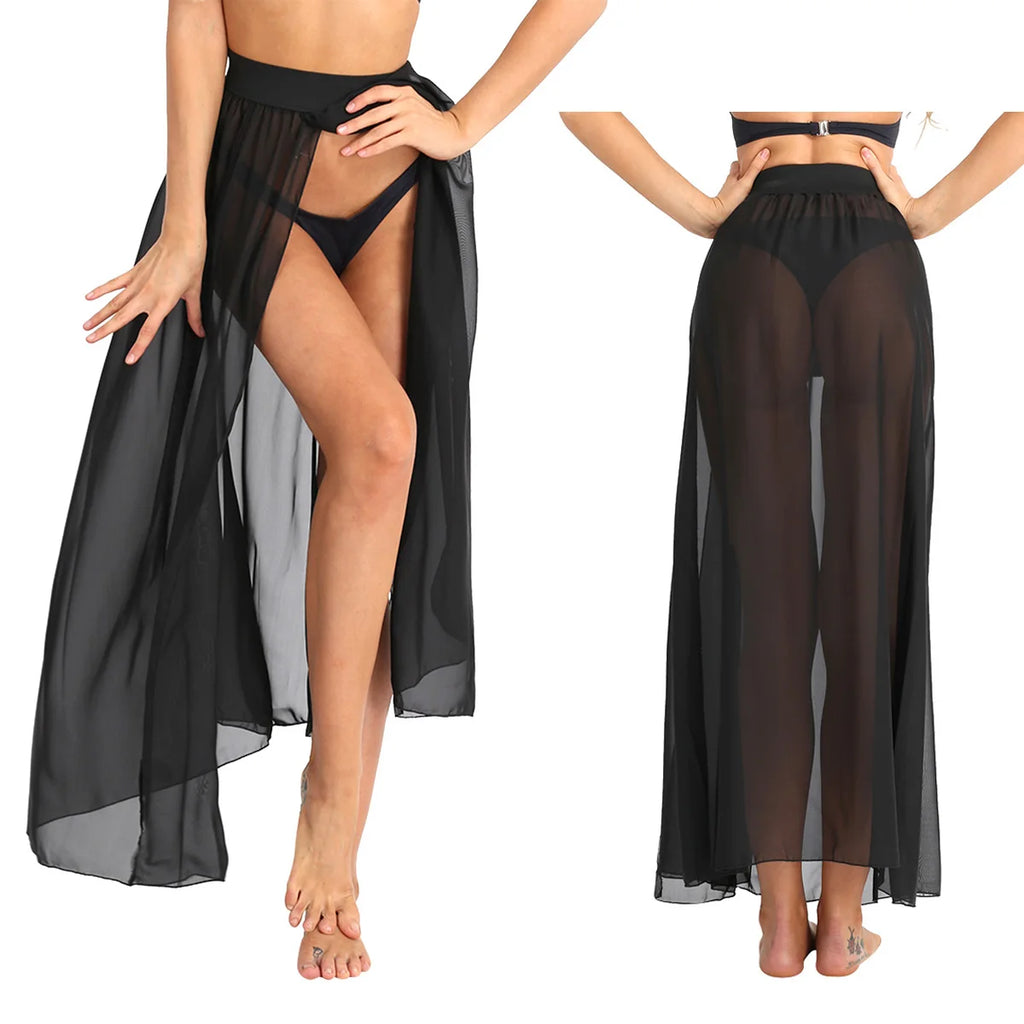 Jupe Longue Mousseline Transparente Fente Haute — Cover Up Femme