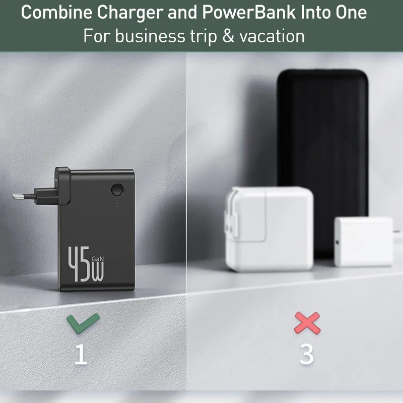 Baseus 2-en-1 — Chargeur & Batterie Portable 10 000mAh 45W