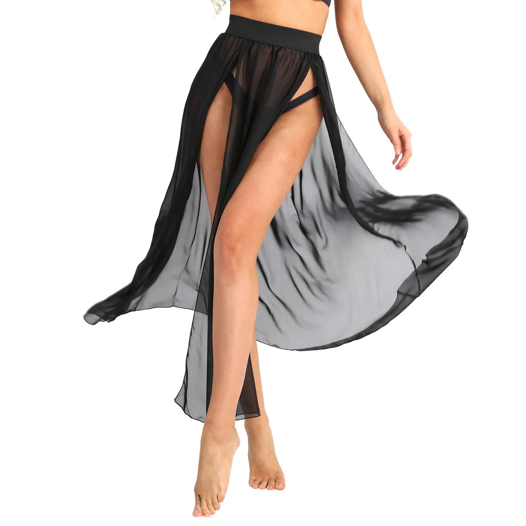 Jupe Longue Mousseline Transparente Fente Haute — Cover Up Femme