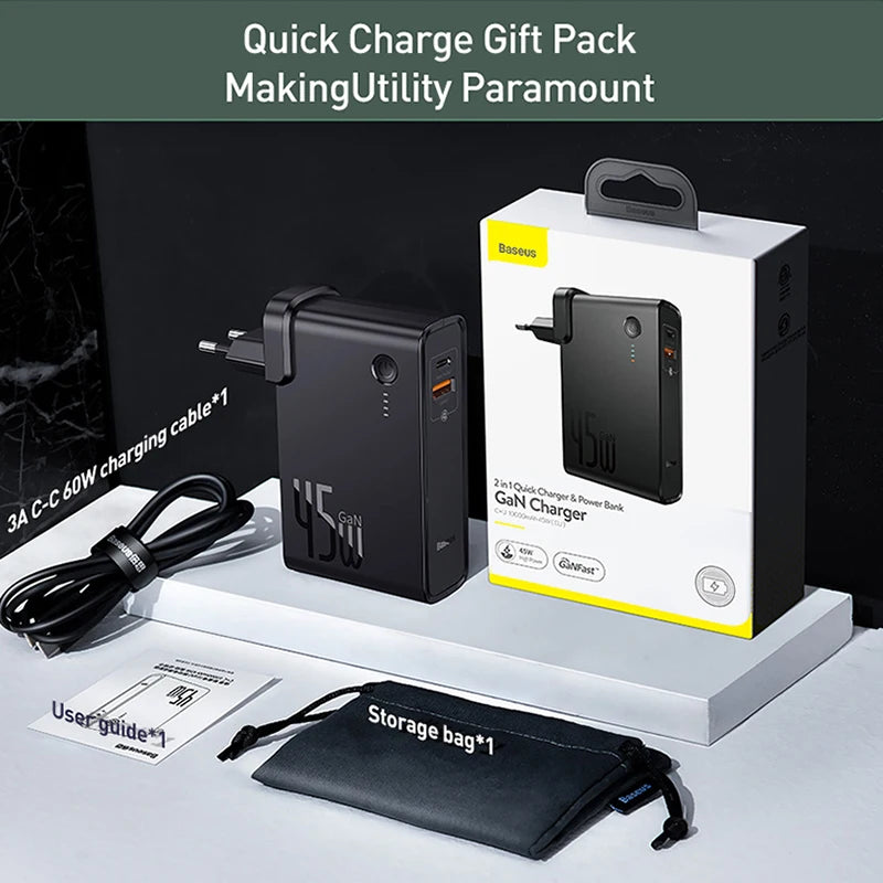 Baseus 2-en-1 — Chargeur & Batterie Portable 10 000mAh 45W