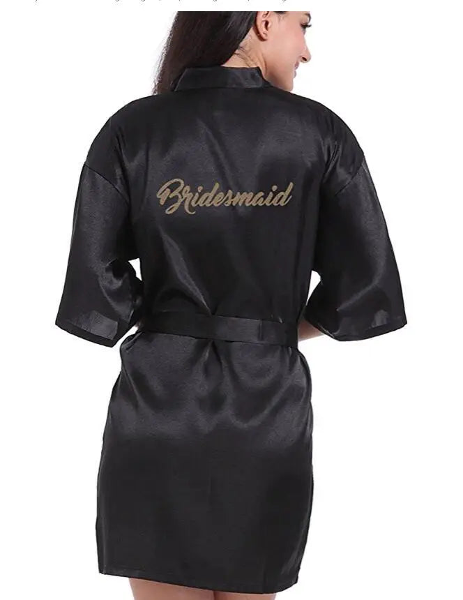 Robe de Chambre Satin Soie Lettre Or Mariée — Kimono Nuit Femme