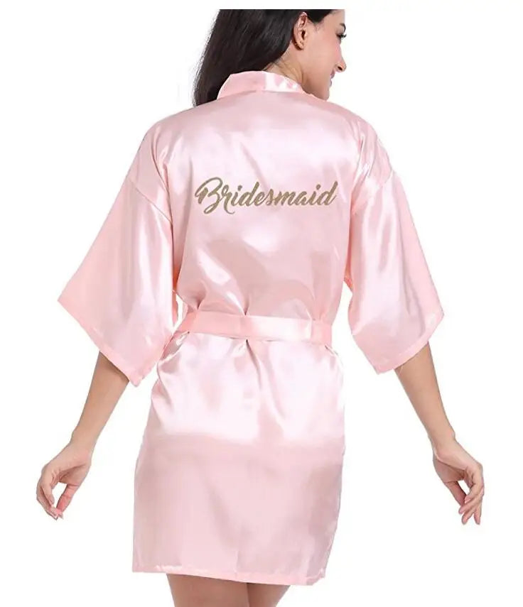 Robe de Chambre Satin Soie Lettre Or Mariée — Kimono Nuit Femme