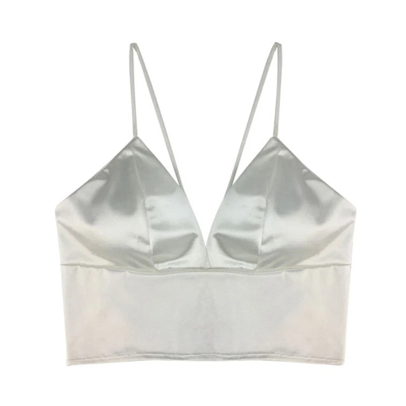 Crop Top Satin Bretelles Bralette Sans Armatures — Femme