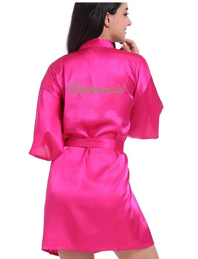 Robe de Chambre Satin Soie Lettre Or Mariée — Kimono Nuit Femme