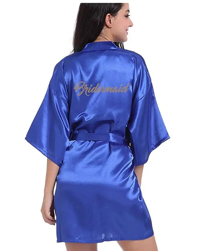 Robe de Chambre Satin Soie Lettre Or Mariée — Kimono Nuit Femme
