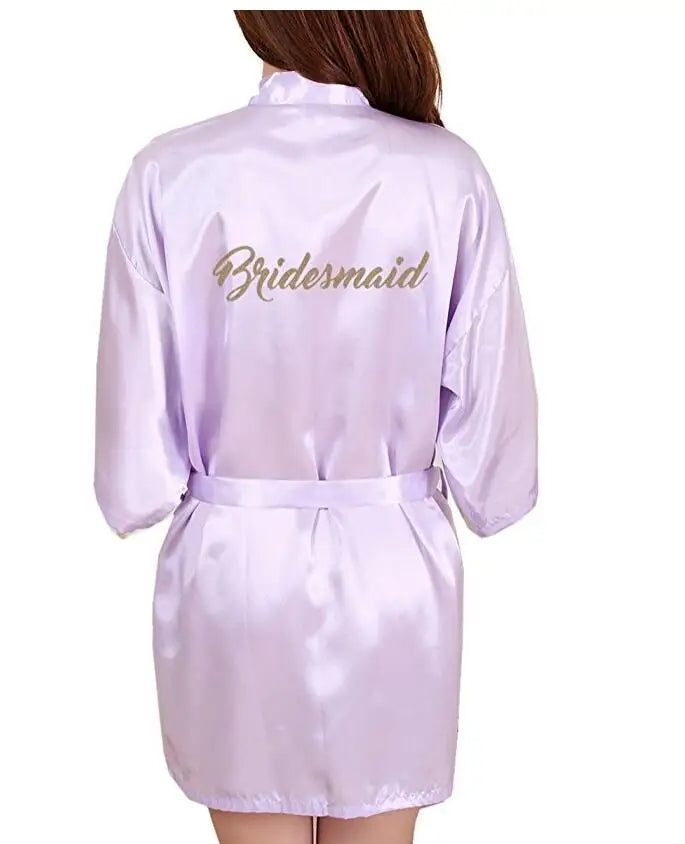 Robe de Chambre Satin Soie Lettre Or Mariée — Kimono Nuit Femme