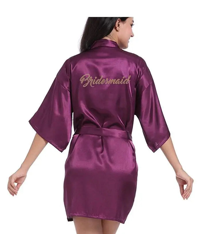 Robe de Chambre Satin Soie Lettre Or Mariée — Kimono Nuit Femme