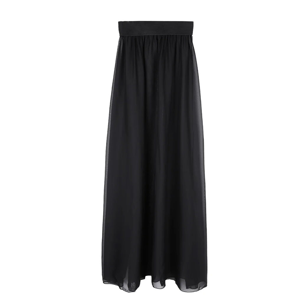 Jupe Longue Mousseline Transparente Fente Haute — Cover Up Femme