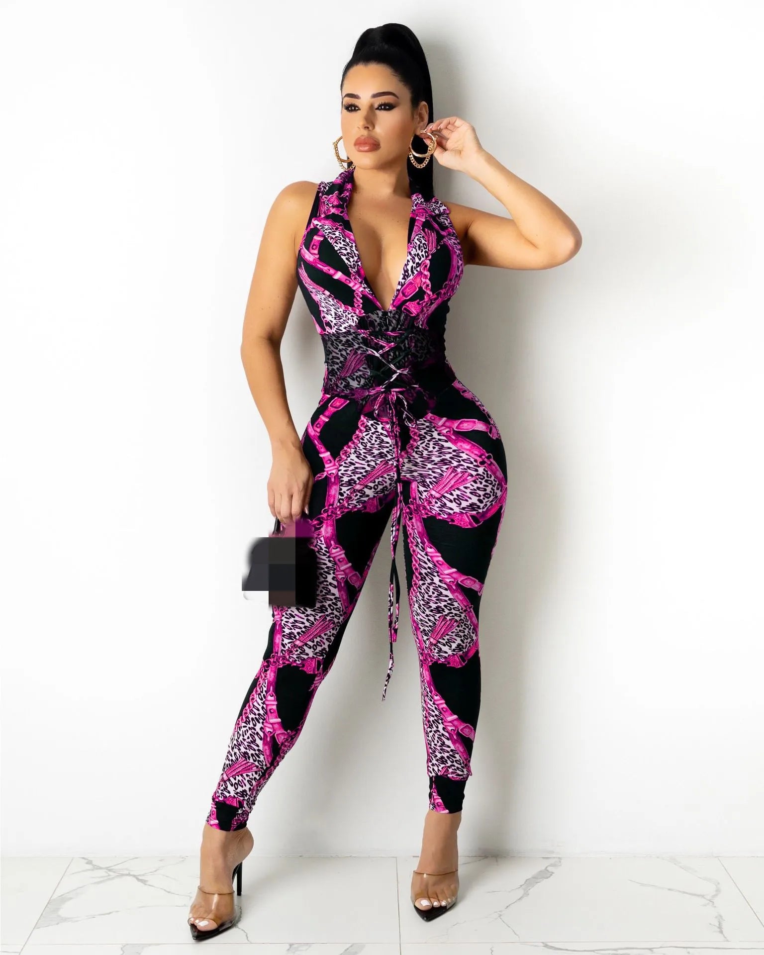 Combinaison Bodysuit Sans Manches Imprimé Chaînes — Femme