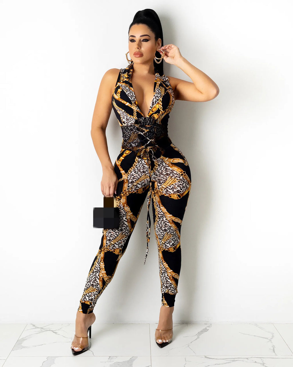 Combinaison Bodysuit Sans Manches Imprimé Chaînes — Femme