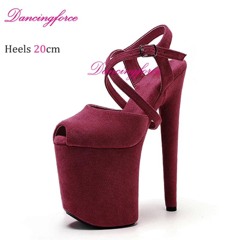 Sandales Plateforme Pole Dance 20cm — Lanières Croisées, Noir Mat