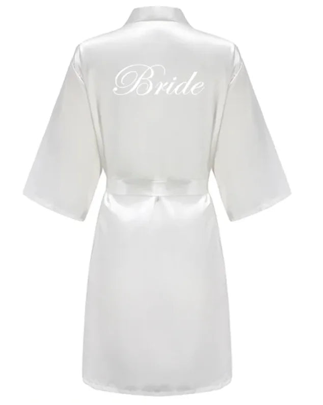 Robe de Chambre Satin Soie Lettre Or Mariée — Kimono Nuit Femme