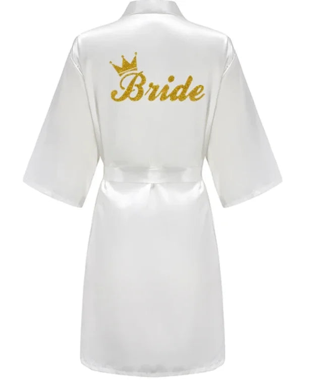 Robe de Chambre Satin Soie Lettre Or Mariée — Kimono Nuit Femme