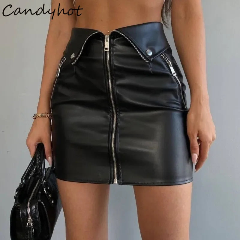 Mini Jupe Cuir PU Y2K Multi-Zips Taille Haute — Club Femme
