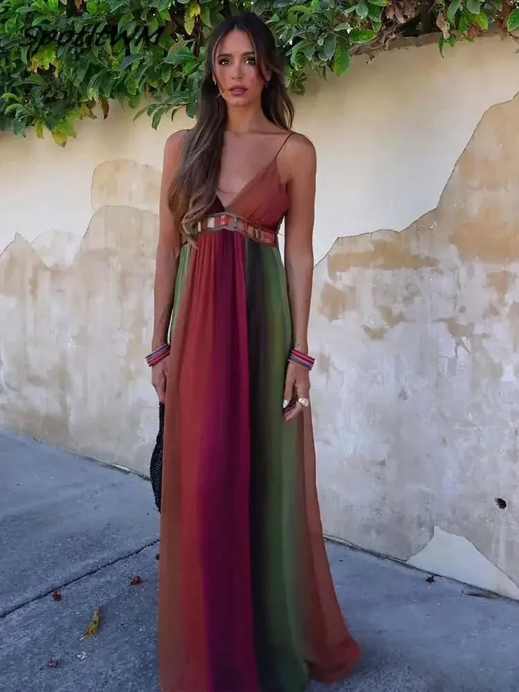Robe Longue Halter Bandage Y2K Imprimé Dos Nu — Soirée Femme