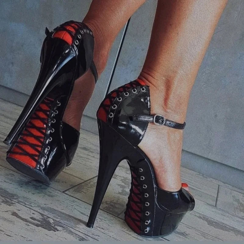 Sandales Plateforme Gothic 15cm Peep Toe Nightclub — Talons Femme
