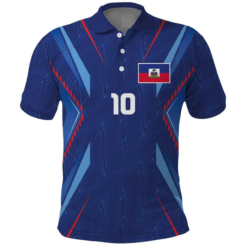 Haiti Flag Color Block Polo Shirt 2026 Summer New Design Men Women Breathable Short Sleeve Haiti Themed T Shirt Quick Drying Tee