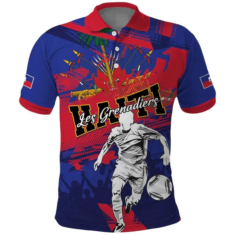 Haiti Flag Color Block Polo Shirt 2026 Summer New Design Men Women Breathable Short Sleeve Haiti Themed T Shirt Quick Drying Tee
