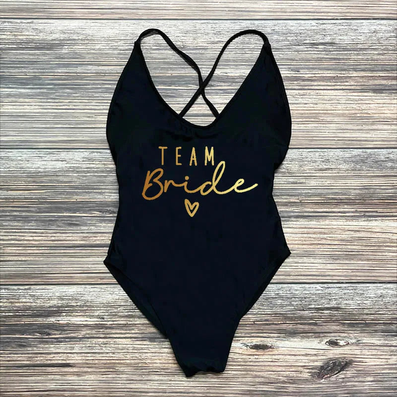 Maillot Une Pièce Team Bride Imprimé Or — EVJF Plage Femme