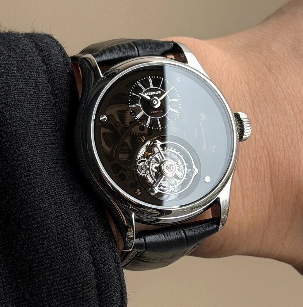 Merkur 100% Tourbillon Watch Transparency Skeleton Men's Sapphire Watch For Men Mechanical Wristwatches Reloj Hombre 42mm