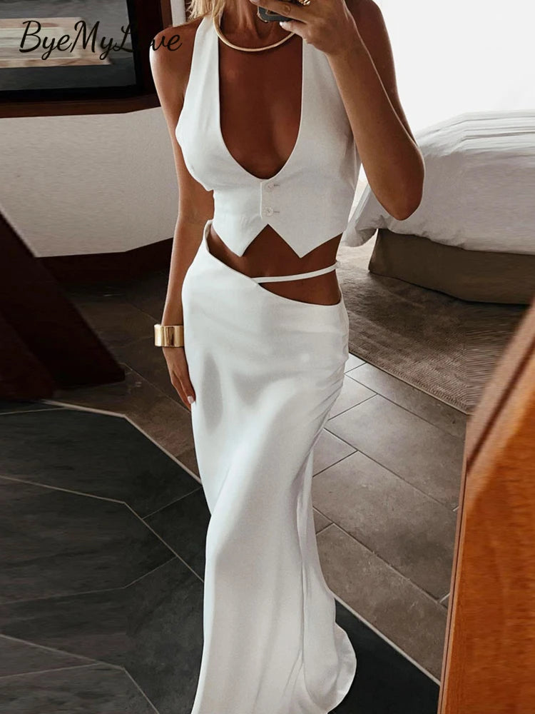 Ensemble 2 Pièces ByeMyLove — Top Soie & Jupe Maxi Soirée Élégante