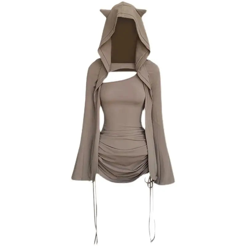 Ensemble Y2K Sexy — Jupe Plissée Capuche, Taille Slim, Streetwear Femme
