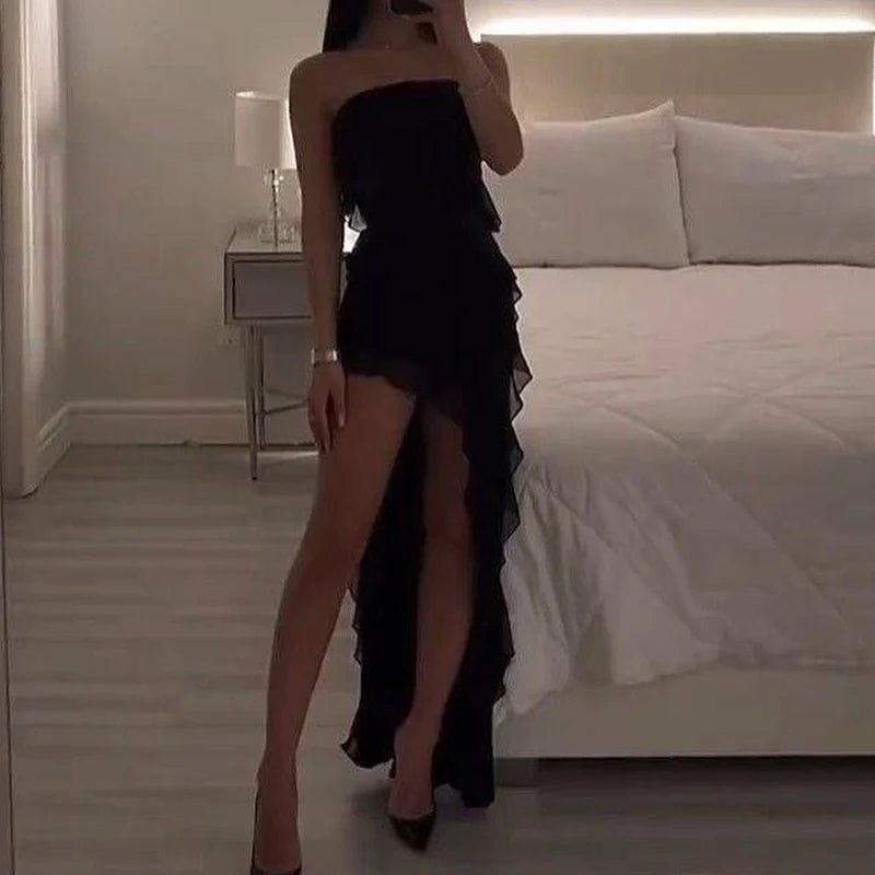 Mini Robe Fleurie Sans Bretelles Fente Haute Dos Nu — Soirée Femme