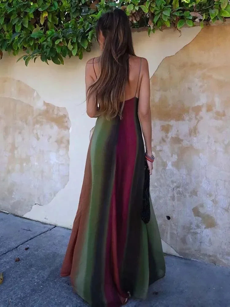 Robe Longue Halter Bandage Y2K Imprimé Dos Nu — Soirée Femme
