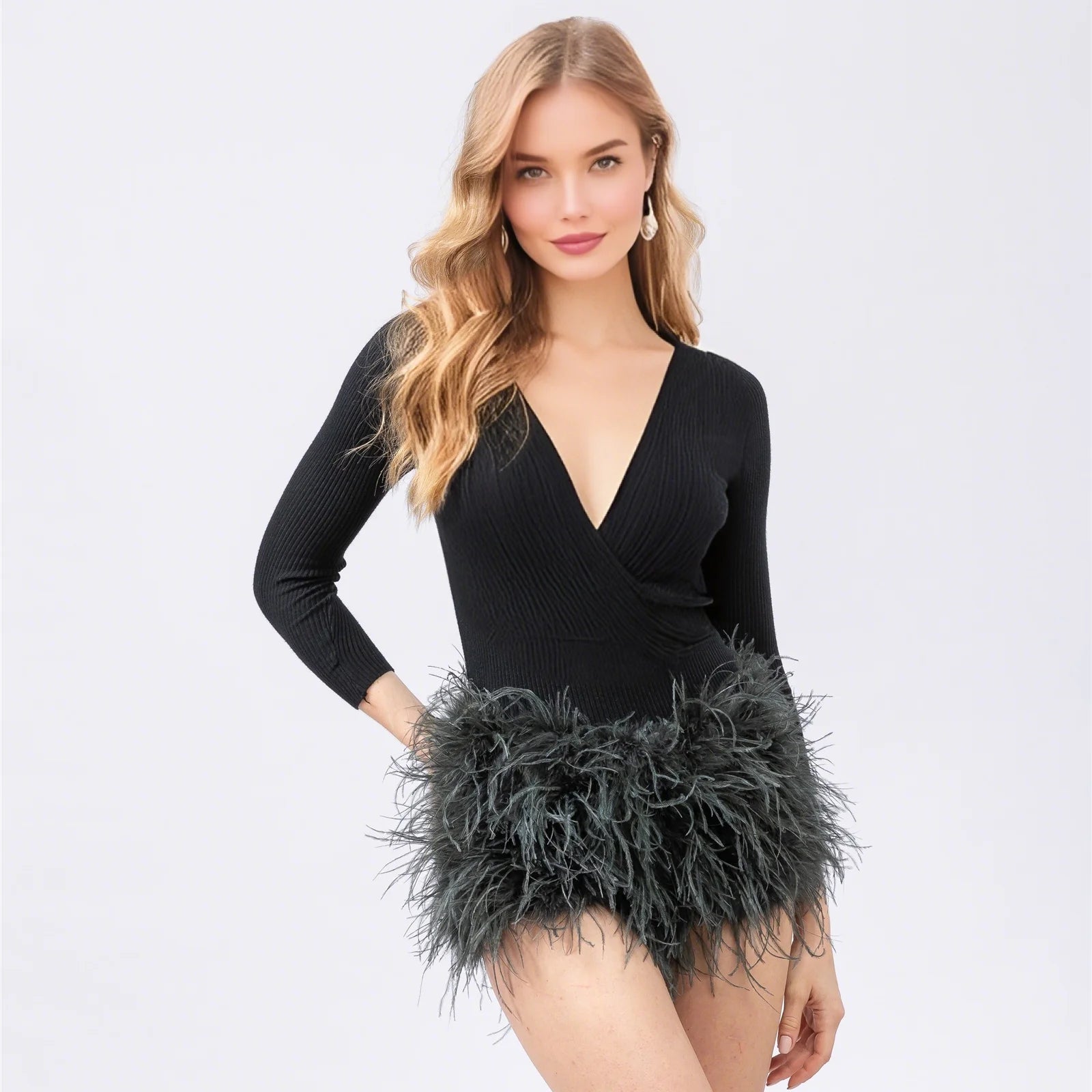 Short Fourrure Autruche Femme — Club Festival Sexy Fluffy