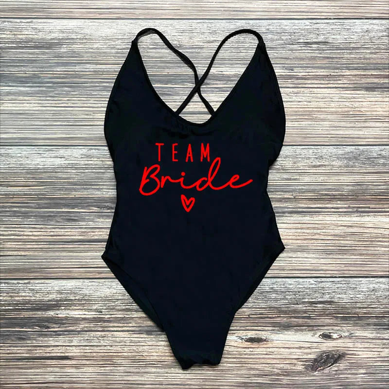 Maillot Une Pièce Team Bride Imprimé Or — EVJF Plage Femme