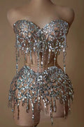Robe Courte Sequins Argentés — Transparente, Cristaux, Soirée & Scène