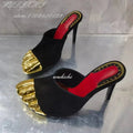 Sandales Stiletto Or 5 Orteils Nœud Bride Cheville — Soirée Femme