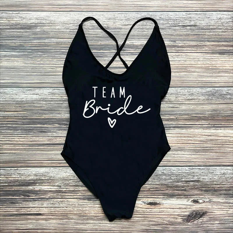 Maillot Une Pièce Team Bride Imprimé Or — EVJF Plage Femme