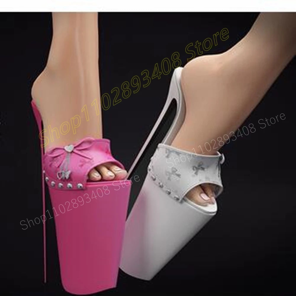 Mules Plateforme Stiletto Nœud Papillon Rivets — Talons Hauts Femme