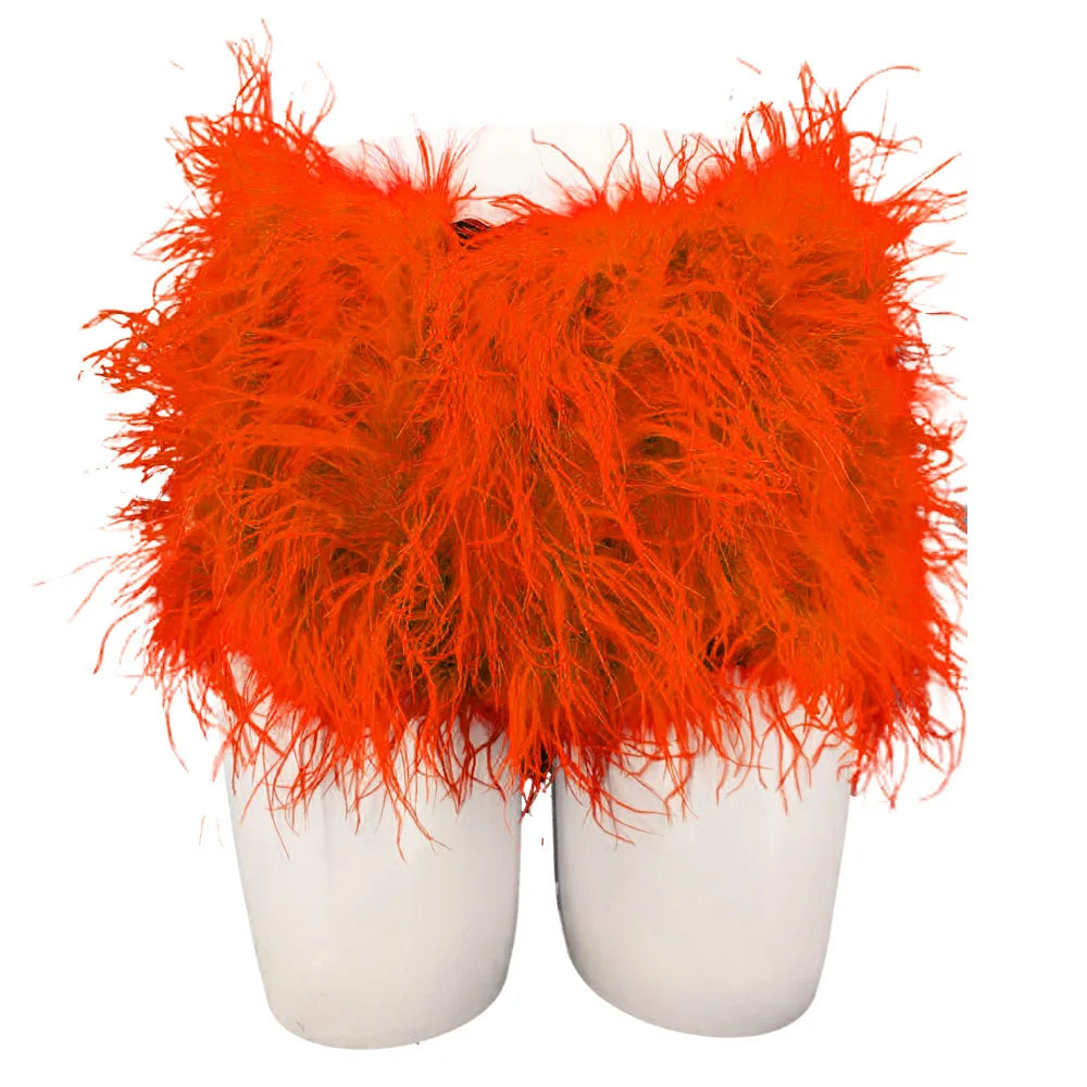 Short Fourrure Autruche Femme — Club Festival Sexy Fluffy
