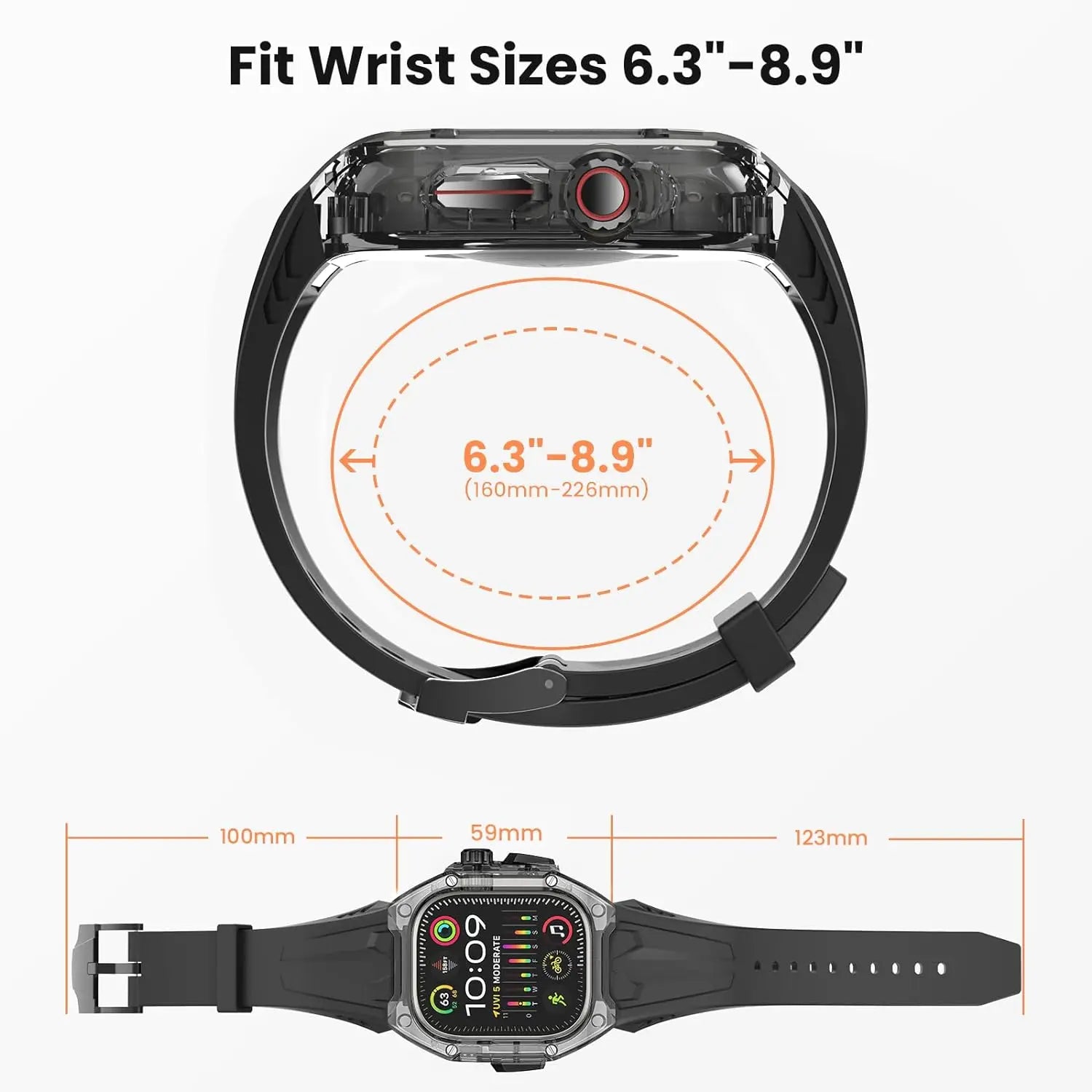 Crystal Modify Case+Watchband for iWatch Series10 46mm 42mm Ultra 2 49mm 45mm RICHARD Mile Style Silicoen Strap Modification Ki