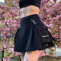 Mini Jupe Bandage Punk Gothic Taille Haute Patchwork — Femme