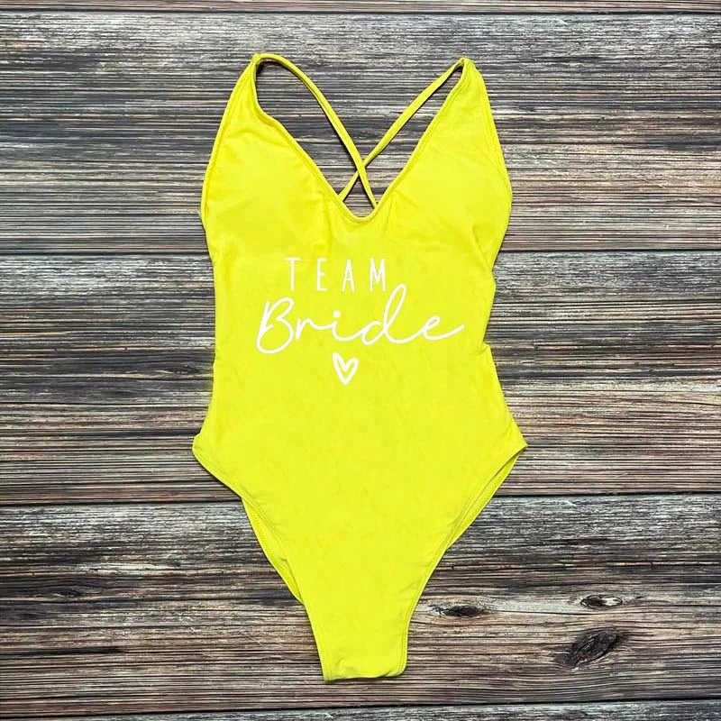 Maillot Une Pièce Team Bride Imprimé Or — EVJF Plage Femme