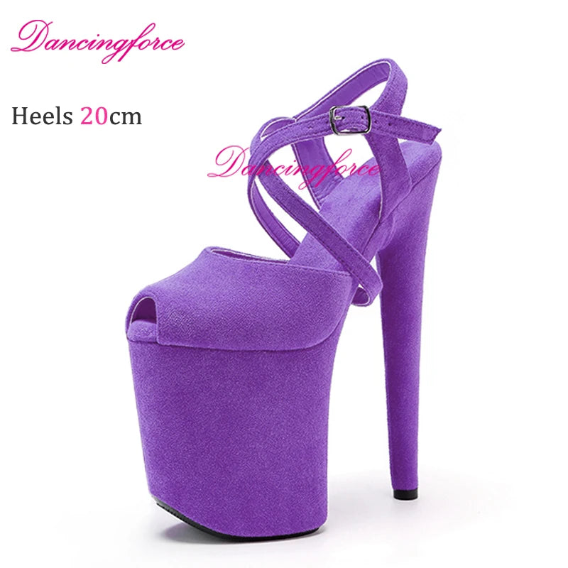 Sandales Plateforme Pole Dance 20cm — Lanières Croisées, Noir Mat