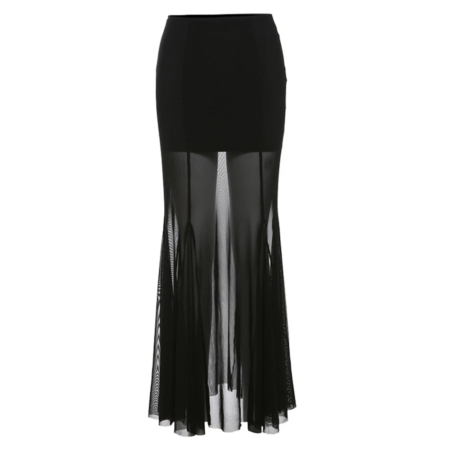 Jupe Transparente Noire Perspective Slim — Style Mystérieux Femme