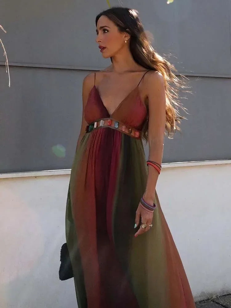 Robe Longue Halter Bandage Y2K Imprimé Dos Nu — Soirée Femme