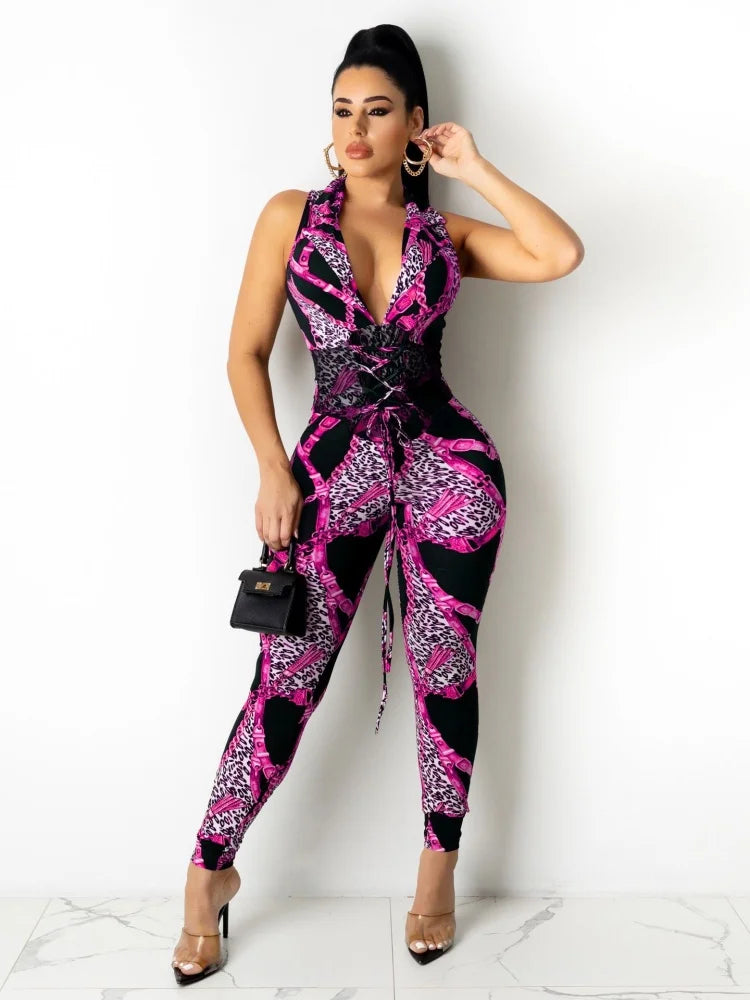 Combinaison Bodysuit Sans Manches Imprimé Chaînes — Femme