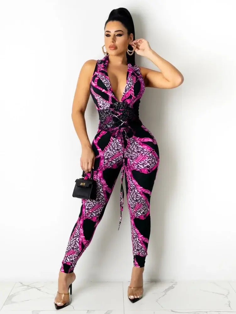 Combinaison Bodysuit Sans Manches Imprimé Chaînes — Femme