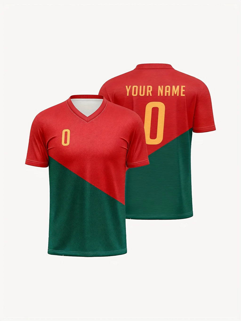 Football Jerseys Featuring a Portugal Theme in Red And Green, Designed for National Style Sportswear. Suitable for Team Matches