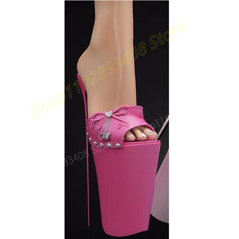 Mules Plateforme Stiletto Nœud Papillon Rivets — Talons Hauts Femme